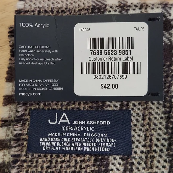 New John Ashford Plaid Winter Scarf Fringe Ends - Picture 2 of 3